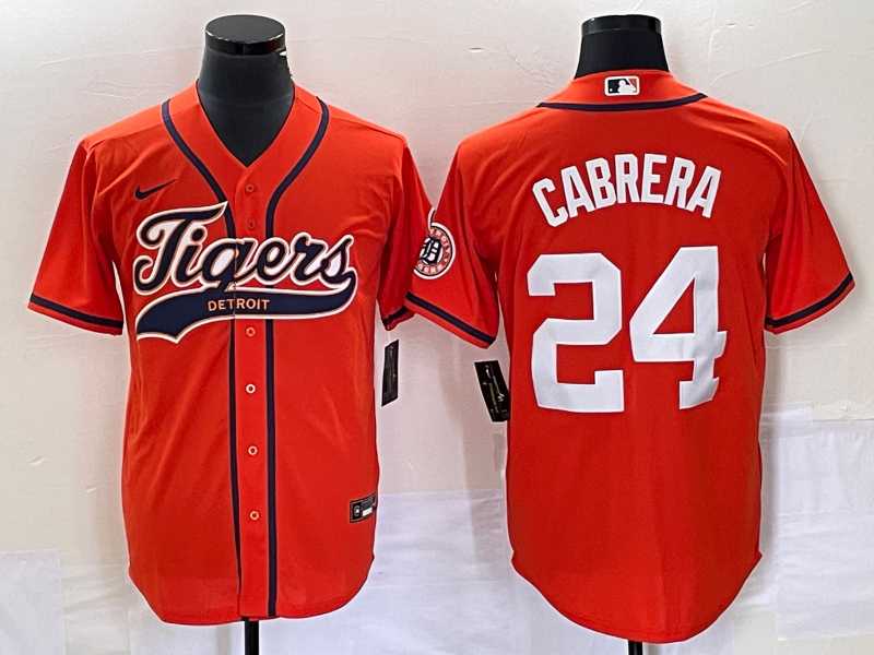 Men%27s Detroit Tigers #24 Miguel Cabrera Orange Cool Base Stitched Baseball Jersey